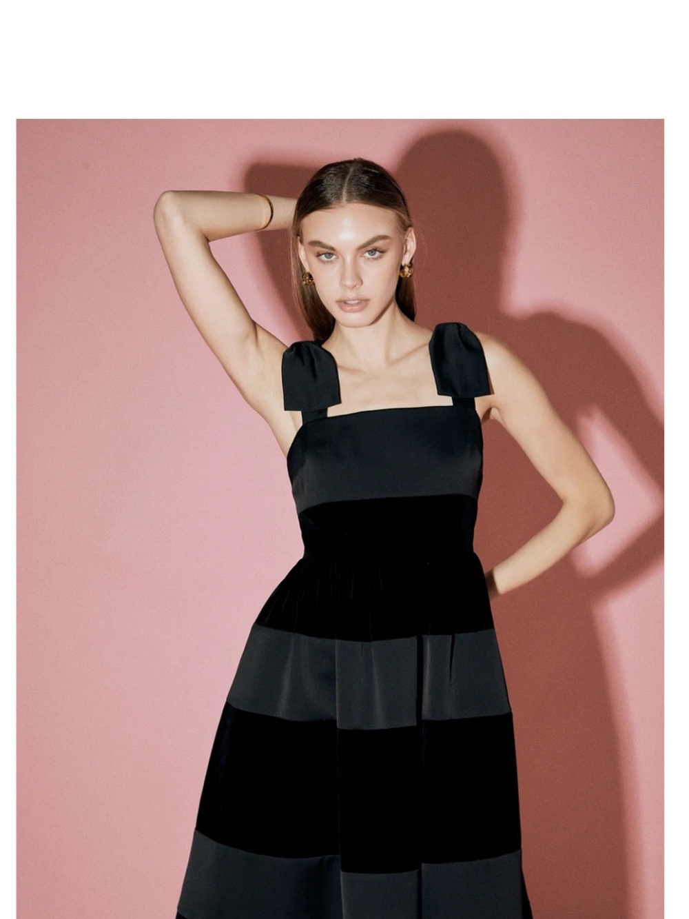 English Factory Velvet Contrast Bow-Shoulder Midi Dress